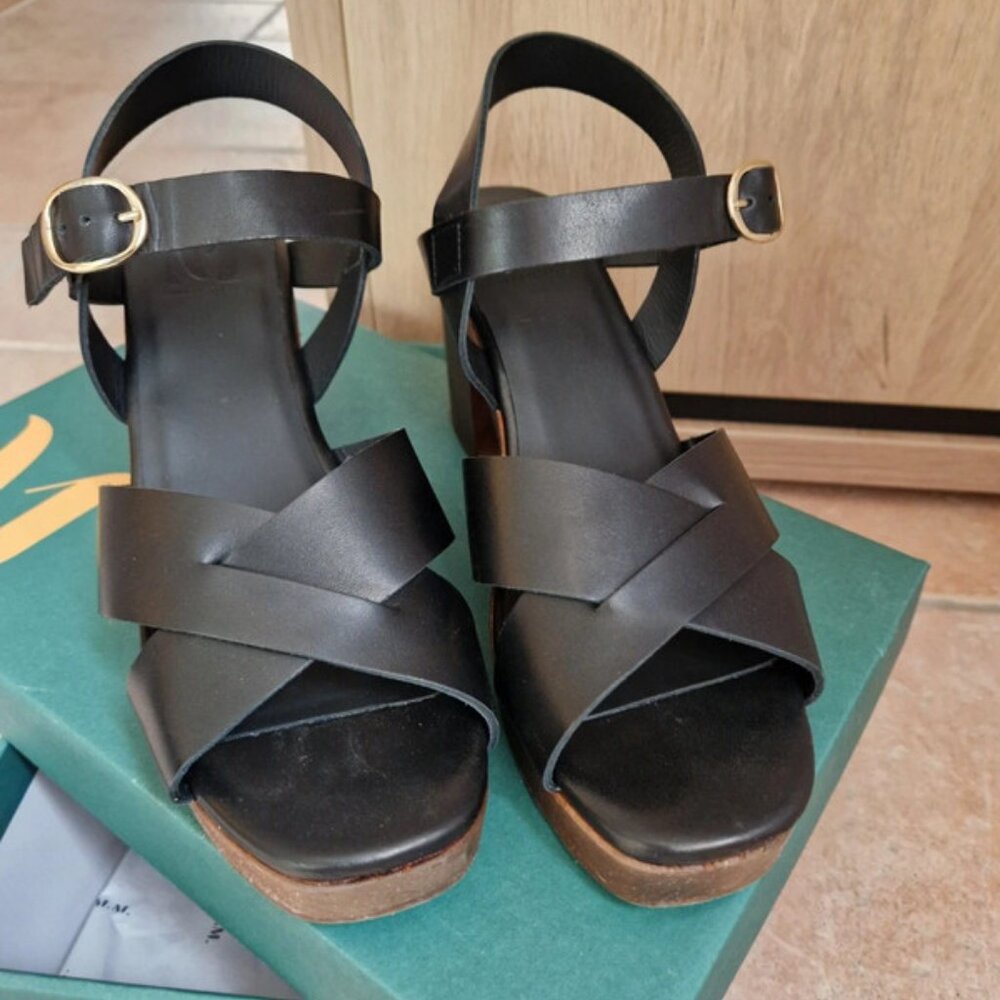 Sandale à talon taille 38 cuir noir